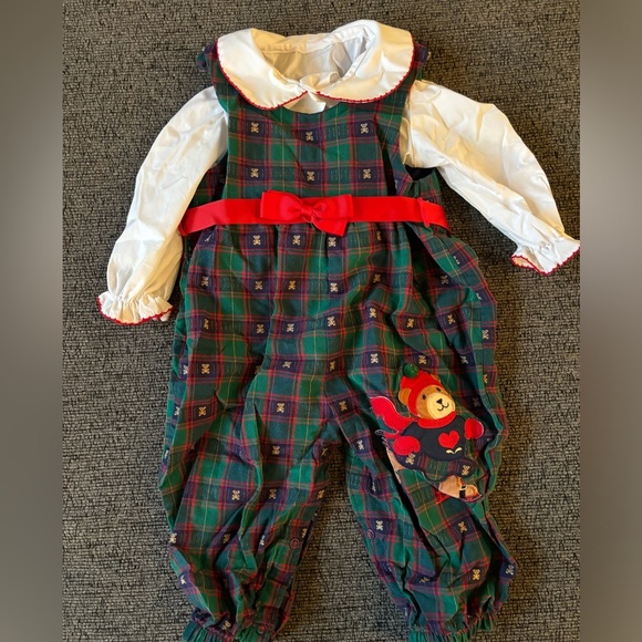 Vintage Other - Vintage Holiday Romper/Overalls Outfit